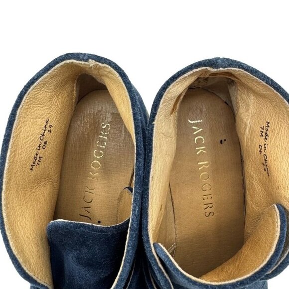 Jack Rogers Izzie Blue Suede Wedge Boot Bootie Adjustable Buckle Women's Size 7 - Picture 12 of 14